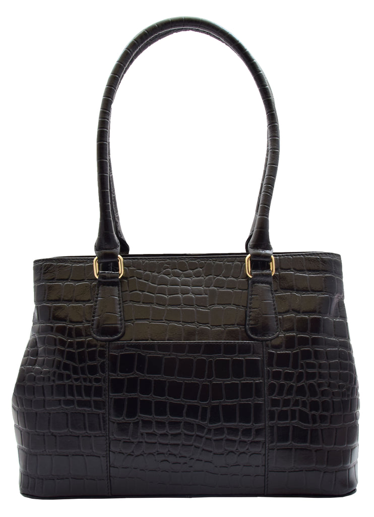 DR299 Women's Hobo Shoulder Leather Bag Beautiful Croc Pint Black 2