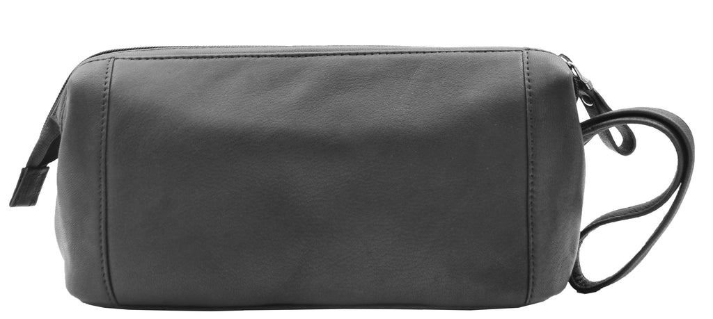 DR341 Real Leather Toiletry Wash Bag Wrist Pouch Black 2