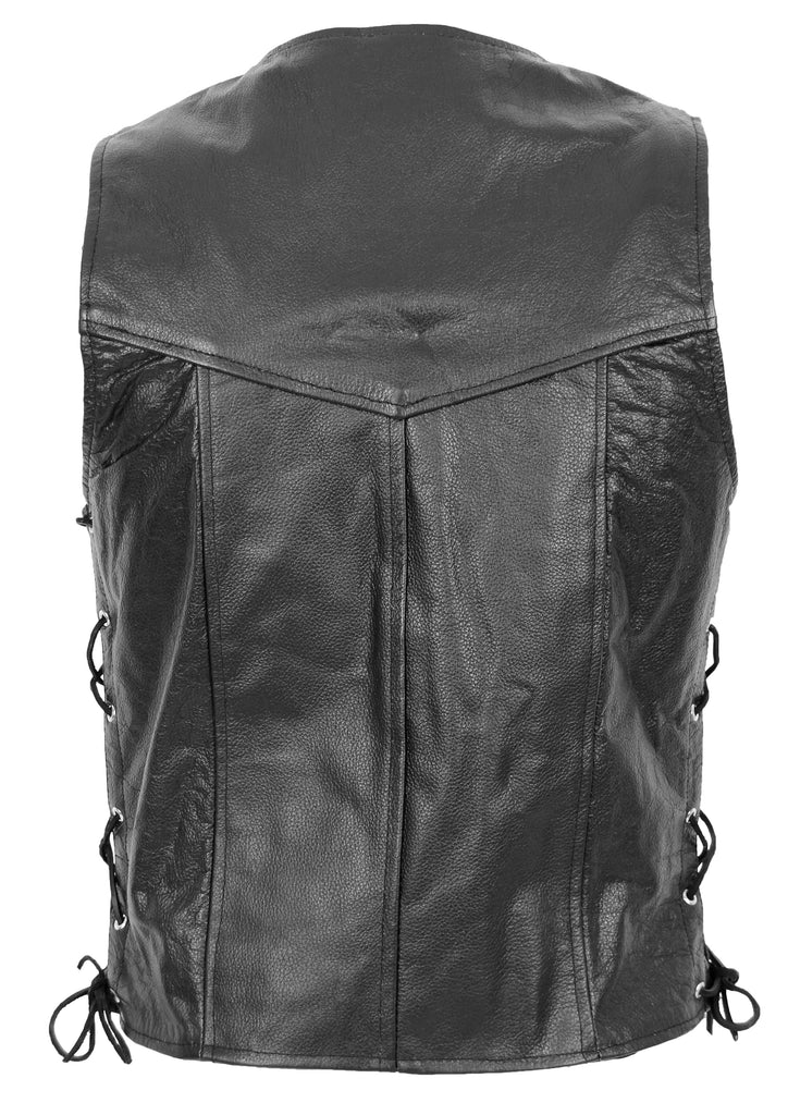 DR165 Men's Vintage Cowboy Leather Waistcoat Black 3