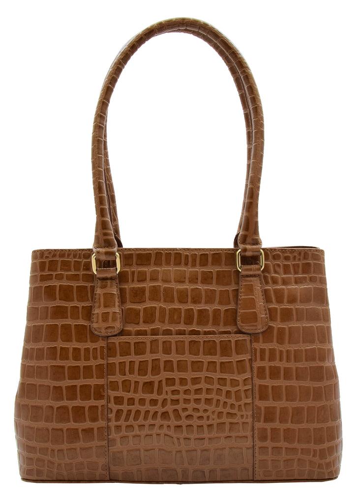 DR299 Women's Hobo Shoulder Leather Bag Beautiful Croc Pint Tan 3