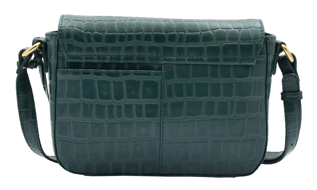 DR297 Women's Cross Body Bag Croc Print Handstitched Leather Handbag Green6