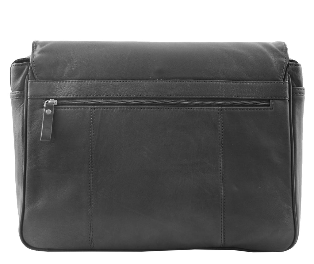 DR339 Men's Leather Flap Over Messenger Bag Black 2