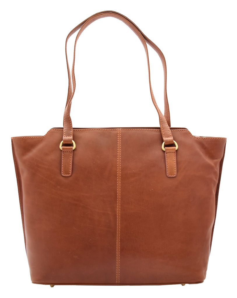 DR357 Women's Large Casual Real Leather Shoulder Handbag Chestnut 2