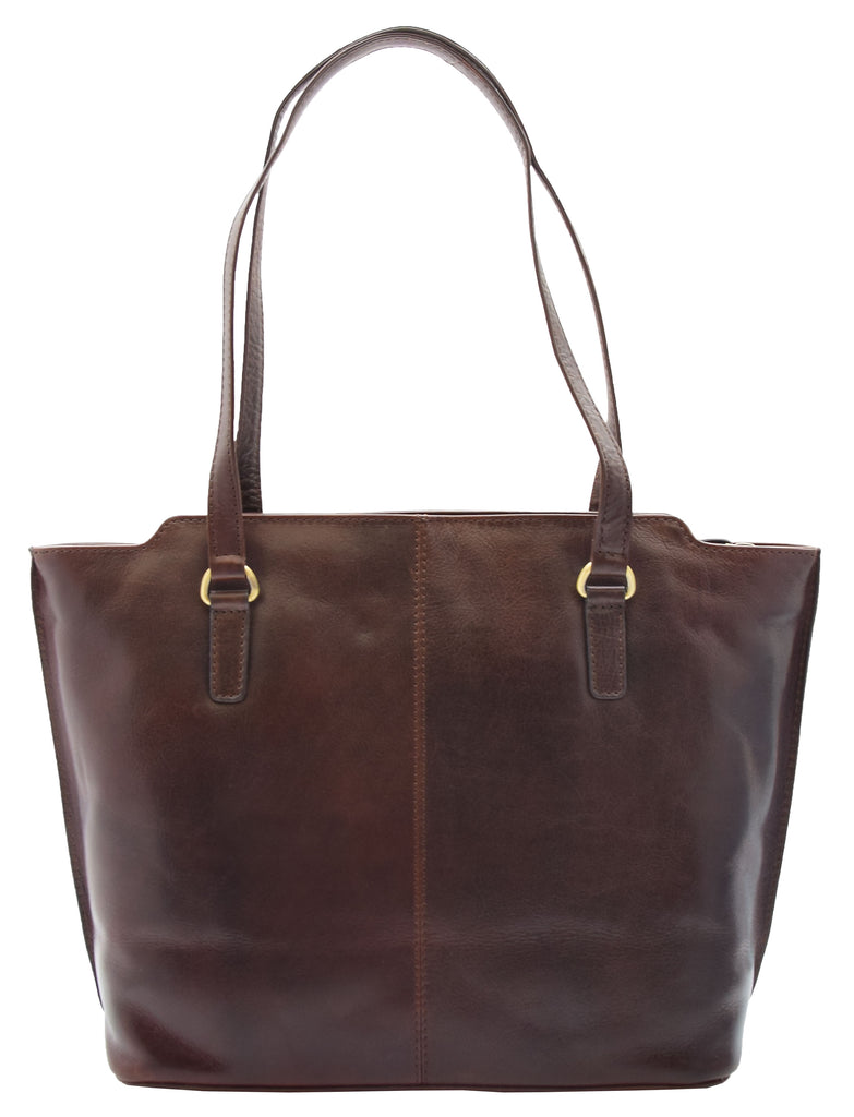 DR357 Women's Large Casual Real Leather Shoulder Handbag Brown 2