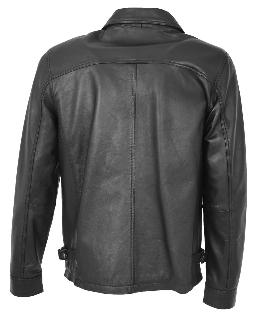 DR162 Men's Classic Zip Box Leather Jacket Black 3