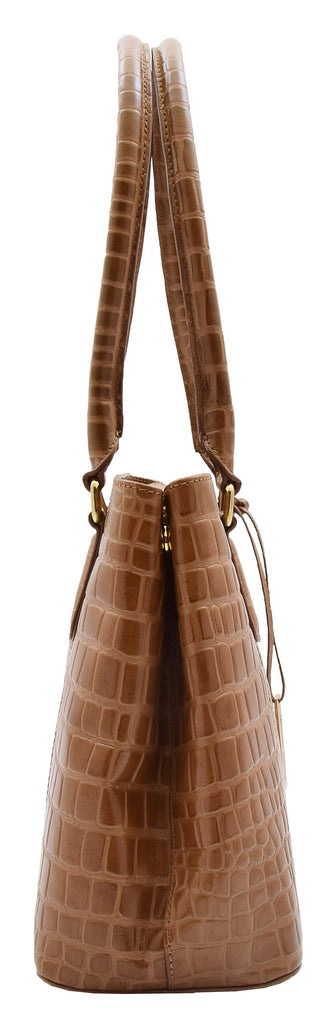 DR299 Women's Hobo Shoulder Leather Bag Beautiful Croc Pint Tan 4