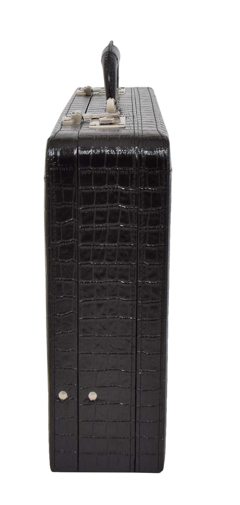  DR486 Croc Print Attache Large Briefcase Classic Faux Leather Bag Black 2