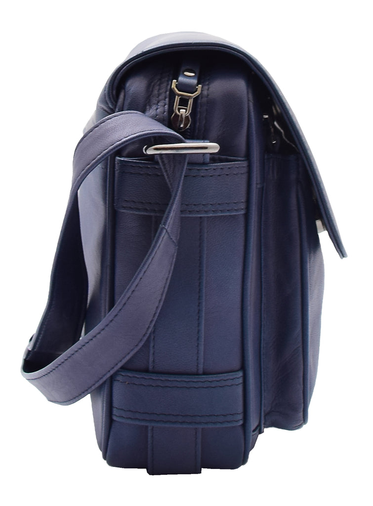 DR353 Women's Leather Cross Body Bag Casual Flap over Organiser Navy 3