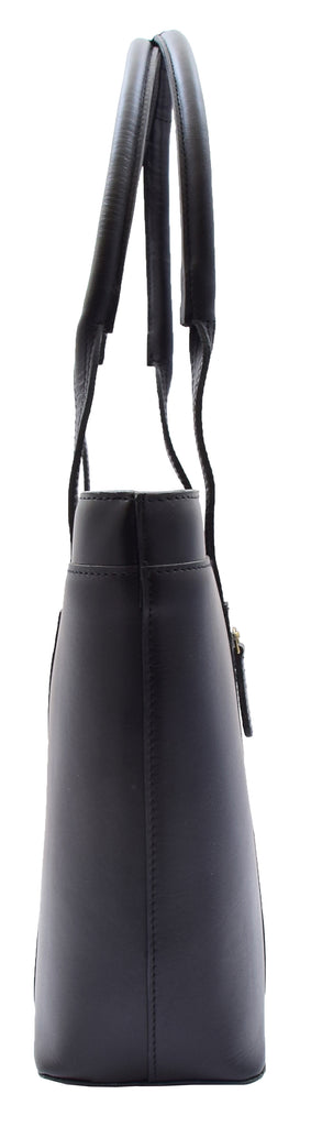 DR302 Women’s Genuine Cowhide Leather Shoulder Bag Shopper Handbag Black 6
