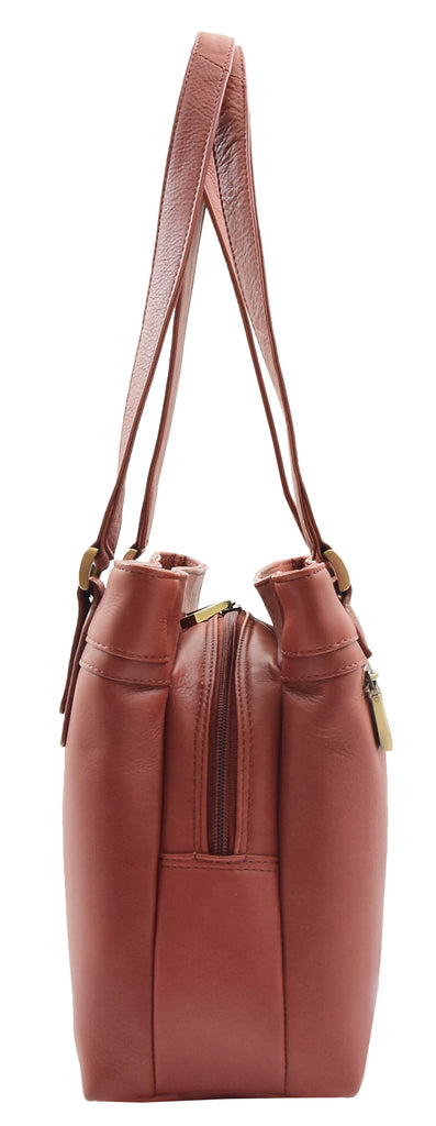 DR385 Women's Leather Mid Size Shopper Handbag Brown 5