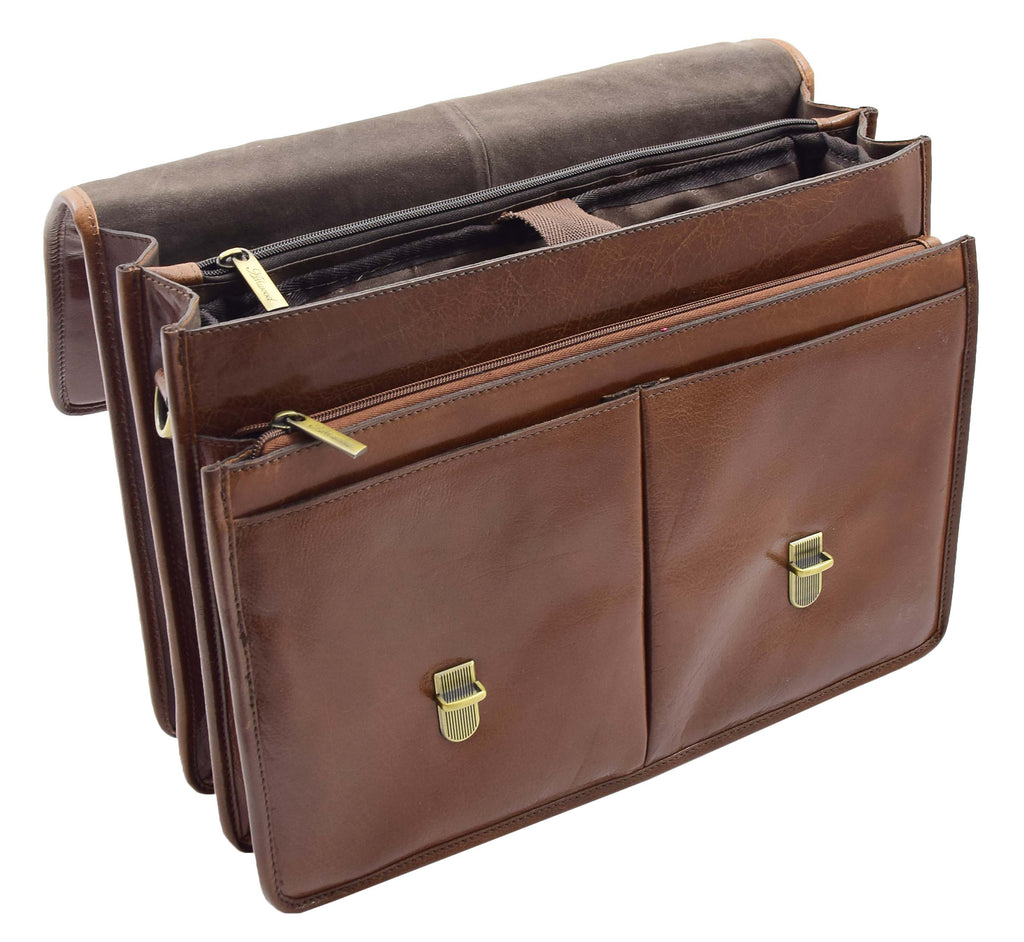 DR296 Men's Leather Briefcase Cross Body Bag Chestnut 9