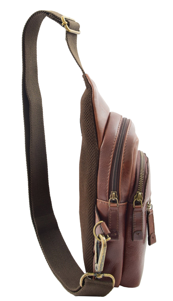 DR295 Real Leather Cross Body Chest Bag Brown 5