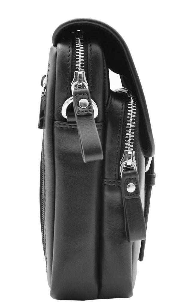 DR386 Men's Smart Crossbody Bag Genuine Leather Messenger Black 2