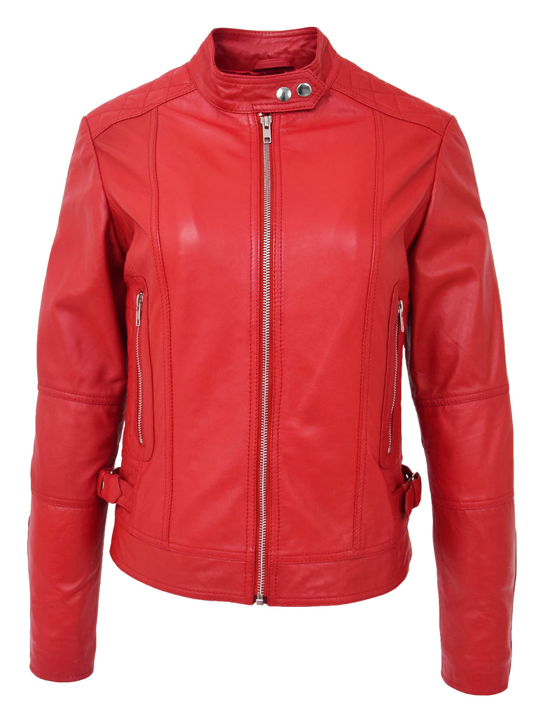 DR234 Women's Fitted Smart Leather Jacket Red 4