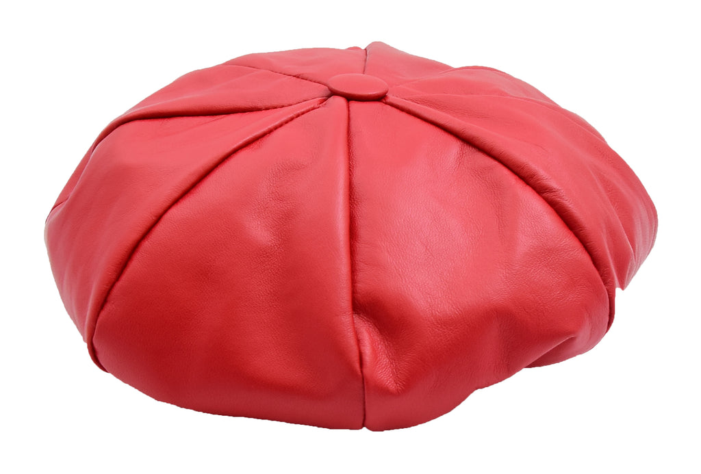 DR399 Women's Real Leather Peaked Cap Ballon Red 8
