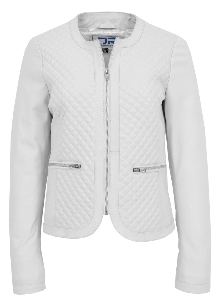 DR209 Smart Quilted Biker Style Jacket White 4