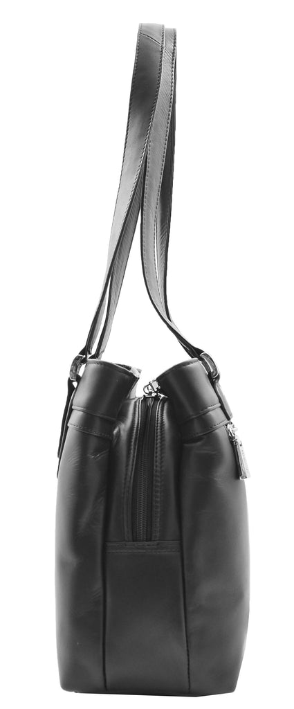 DR385 Women's Leather Mid Size Shopper Handbag Black 3