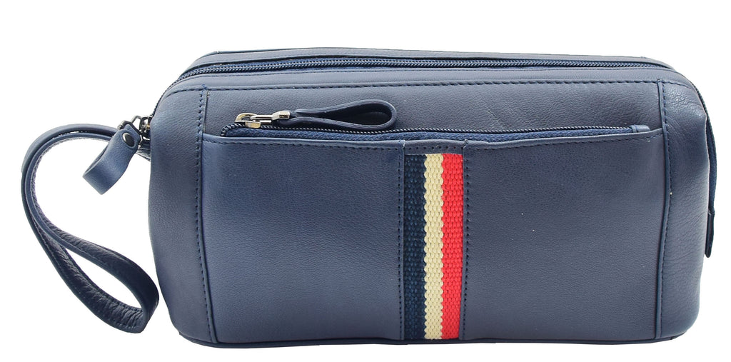 DR341 Real Leather Toiletry Wash Bag Wrist Pouch Navy 3