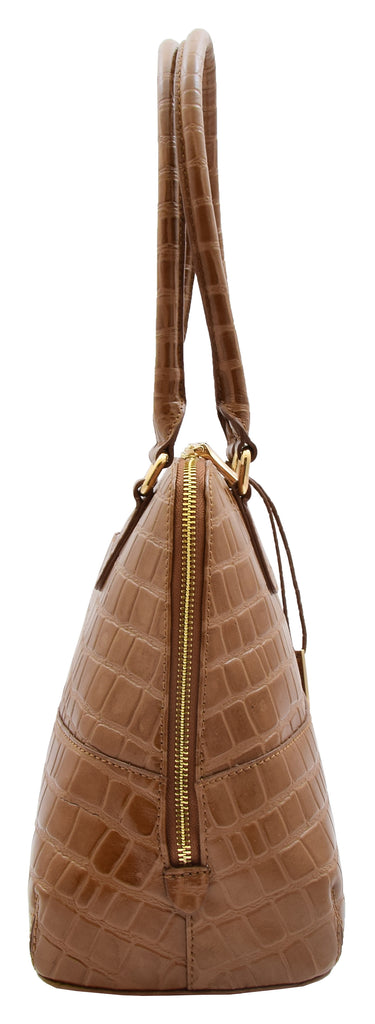 DR298 Women's Leather Handbag Doctor Shape Croc Print Hobo Bag Tan 3
