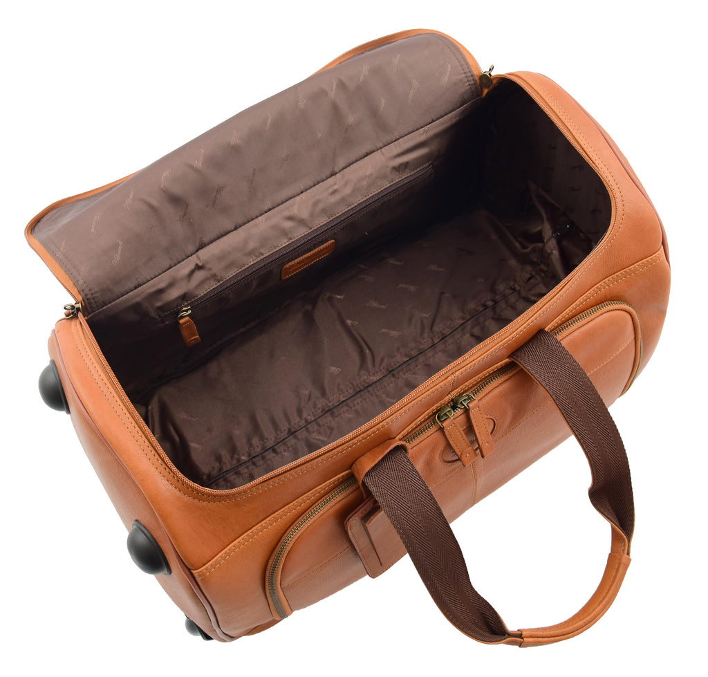 DR294 Real Leather Wheeled Holdall Duffle Bag Tan 9