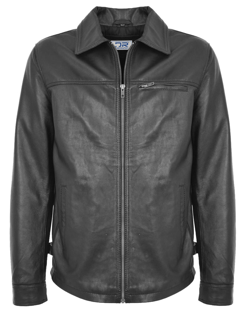 DR162 Men's Classic Zip Box Leather Jacket Black 2
