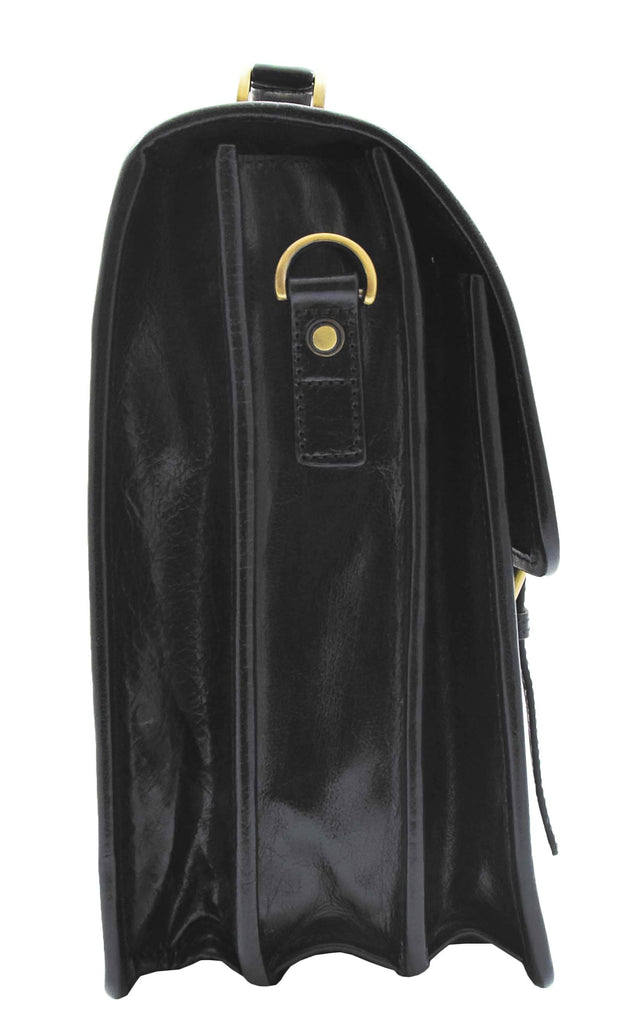 DR296 Men's Leather Briefcase Cross Body Bag Black 4