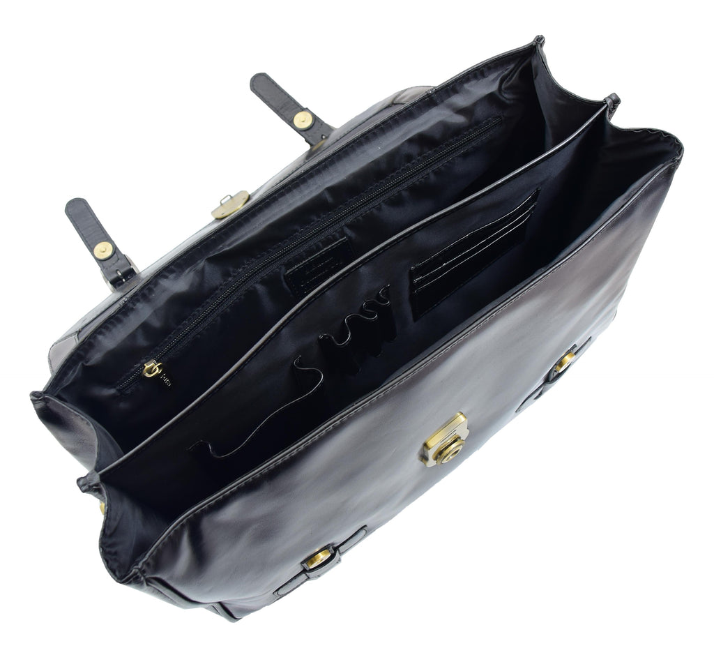 DR480 Men's Leather Briefcase Cross Body Bag Black 12