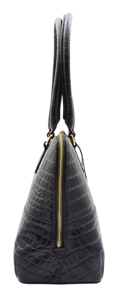 DR298 Women's Leather Handbag Doctor Shape Croc Print Hobo Bag Black 4