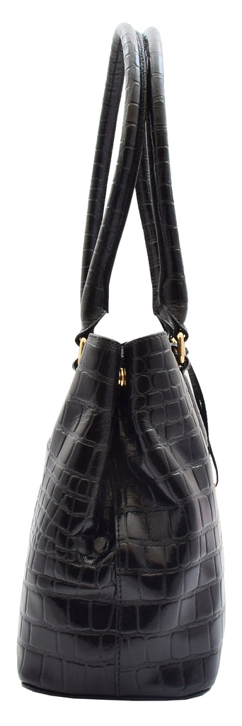 DR299 Women's Hobo Shoulder Leather Bag Beautiful Croc Pint Black 3