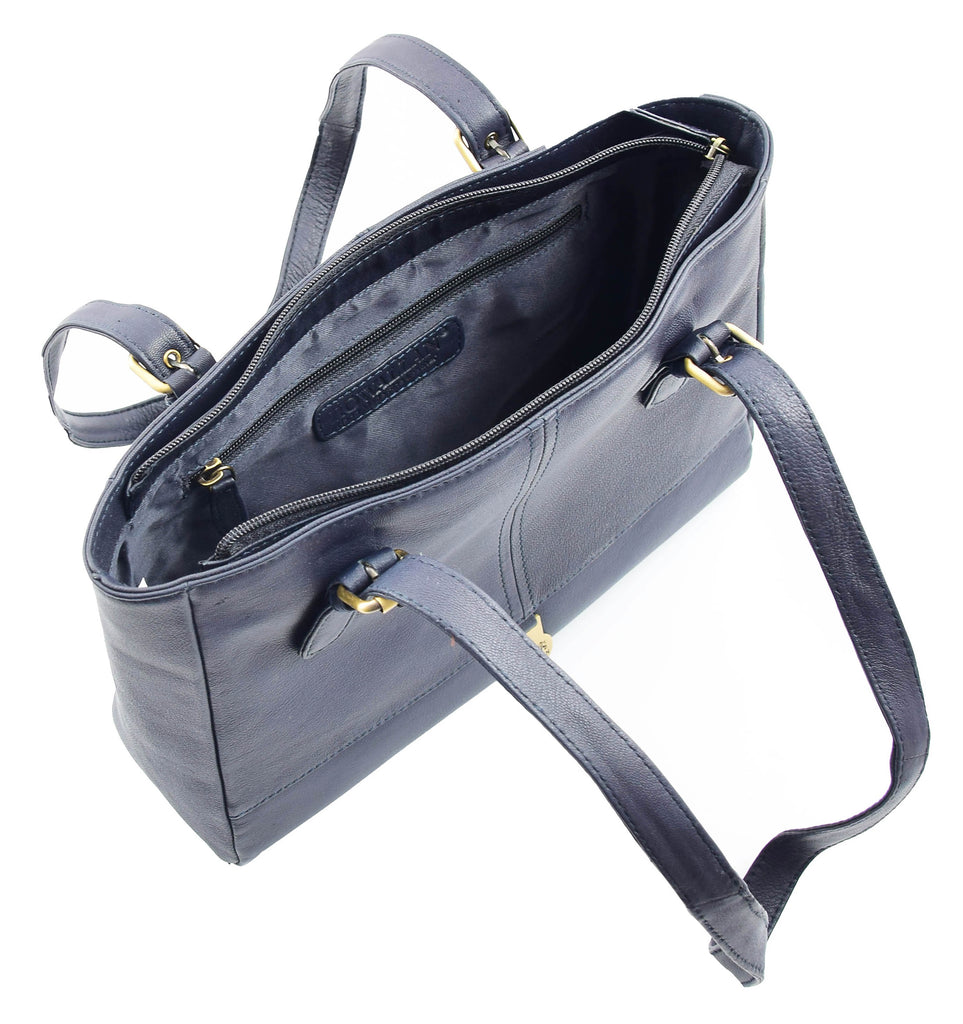 DR462 Women's Real Leather Twin Handle Shoulder Bag Navy 7
