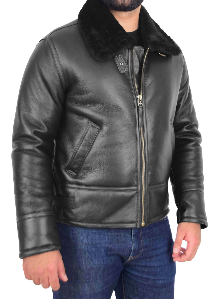 DR168 Men's Top Gun Style Sheepskin Jacket Black 3