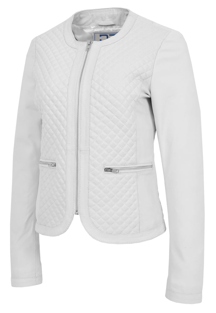 DR209 Smart Quilted Biker Style Jacket White 5
