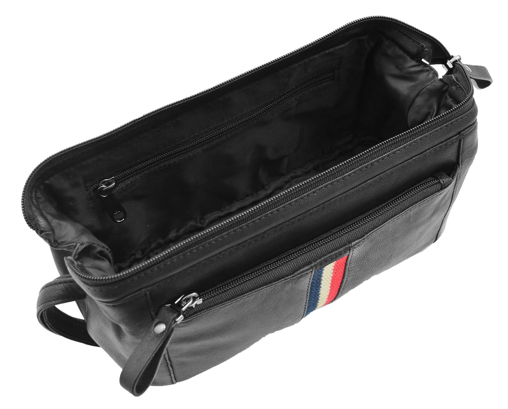 DR341 Real Leather Toiletry Wash Bag Wrist Pouch Black 7