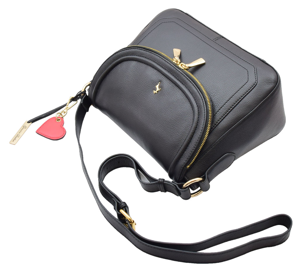 DR306 Women's Genuine Leather Crossbody Bag Black 3