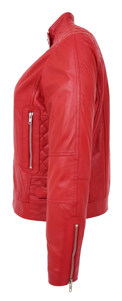 DR234 Women's Fitted Smart Leather Jacket Red 5