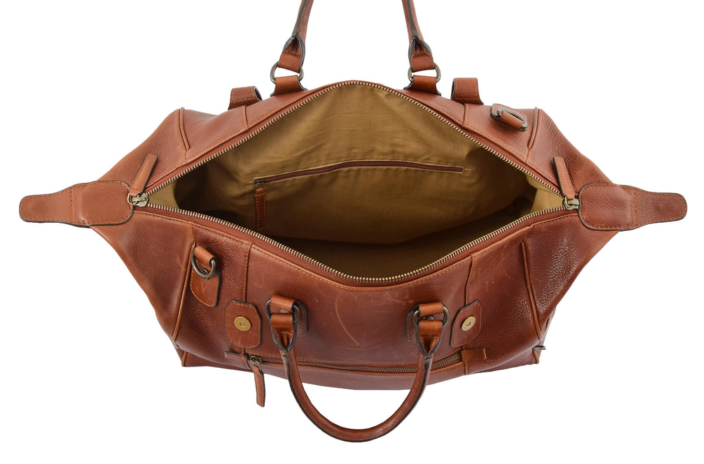 DR291 Italian Leather Travel Bag Holdall Stylish Chestnut 4