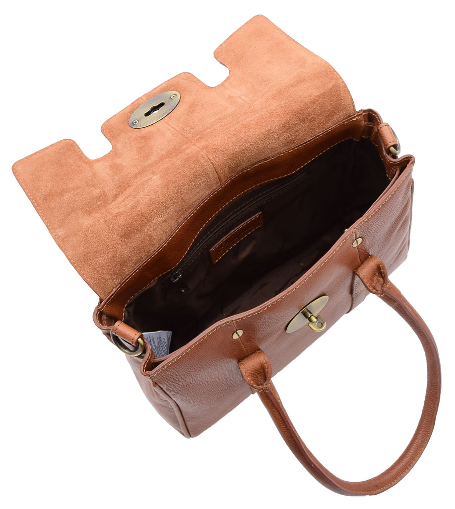DR304 Women's Leather Shoulder Handbag Hobo Dress Bag Cognac 8
