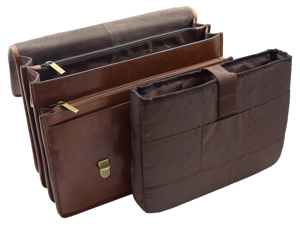 DR296 Men's Leather Briefcase Cross Body Bag Chestnut 11