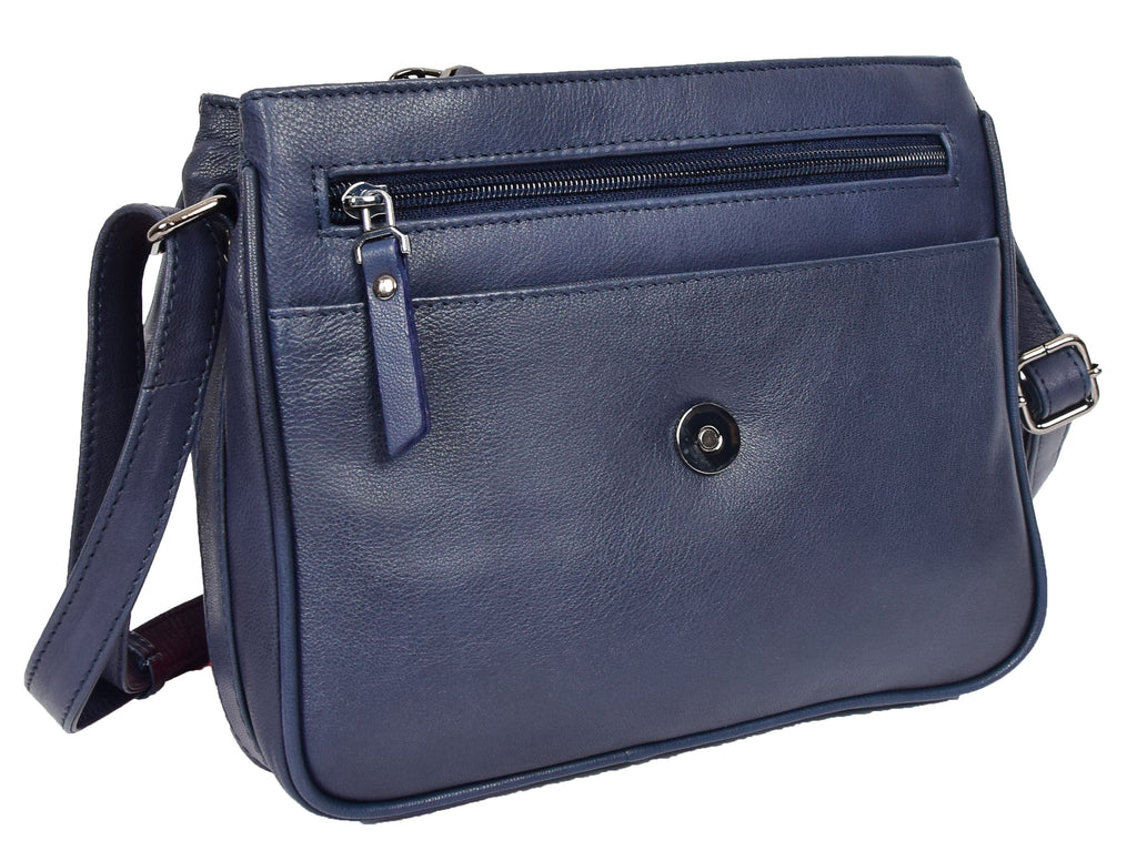 DR350 Women's Leather Cross Body Bag Casual Flap over Organiser Navy 9