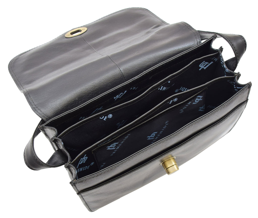 DR356 Women's Crossbody Bag Real Leather Messenger Black 8