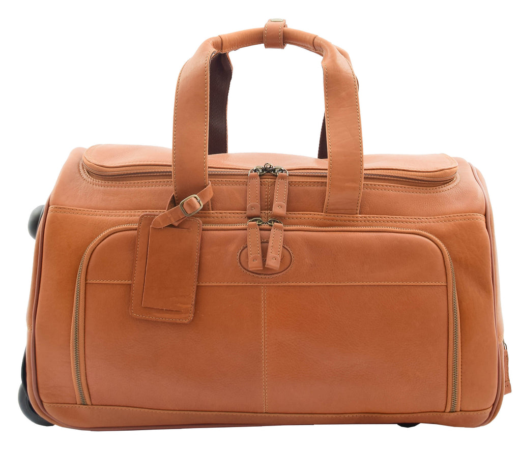 DR294 Real Leather Wheeled Holdall Duffle Bag Tan 4