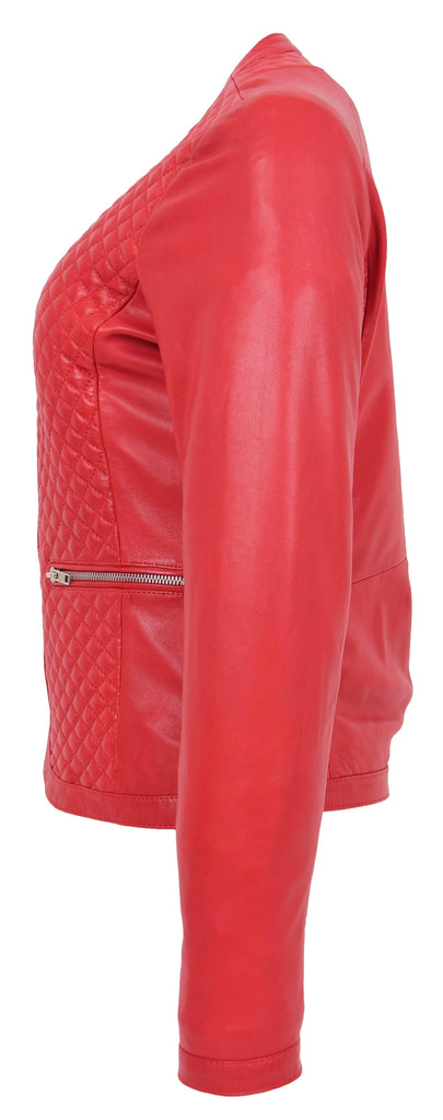 DR209 Smart Quilted Biker Style Jacket Red 7