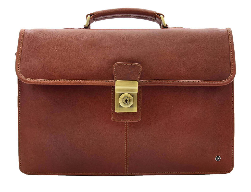 DR331 Men's Leather Slimline Briefcase Business Bag Brown 5