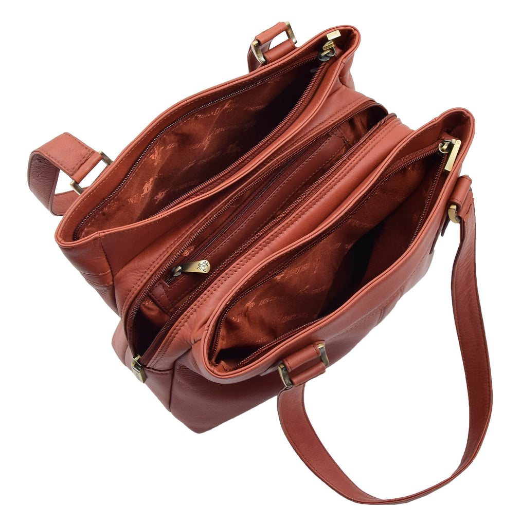 DR385 Women's Leather Mid Size Shopper Handbag Brown 6