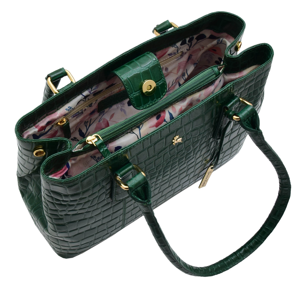 DR299 Women's Hobo Shoulder Leather Bag Beautiful Croc Pint Green 8