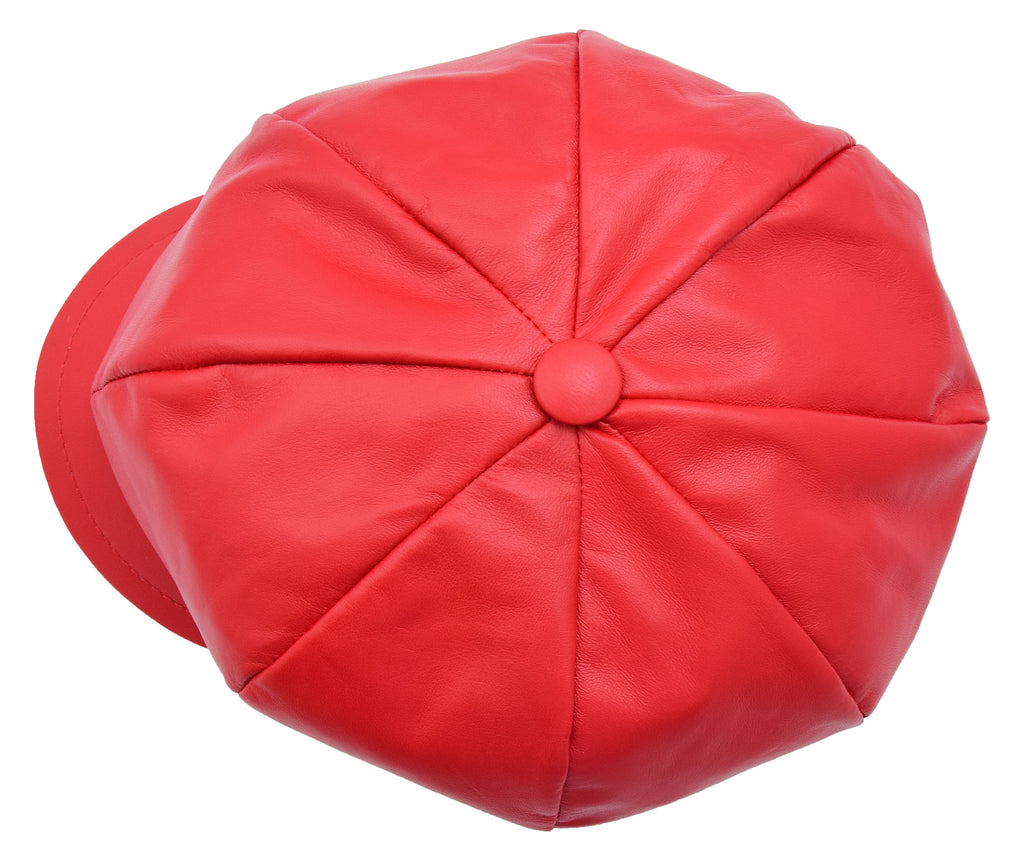 DR399 Women's Real Leather Peaked Cap Ballon Red 3