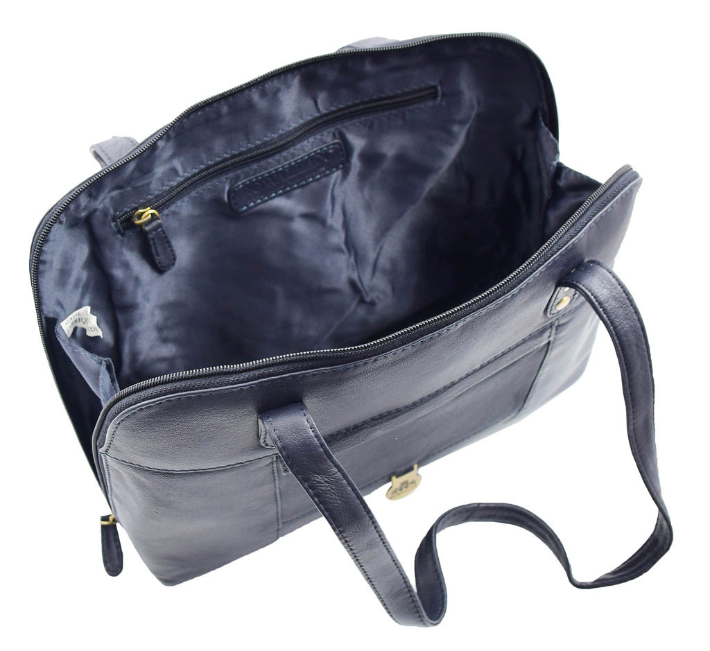 DR461 Women's Real Leather Zip Around Shoulder Bag Navy 7