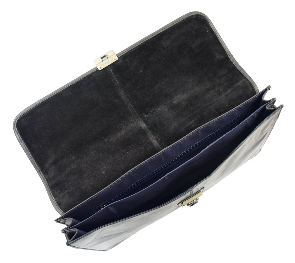 DR331 Men's Leather Slimline Briefcase Business Bag Black 6