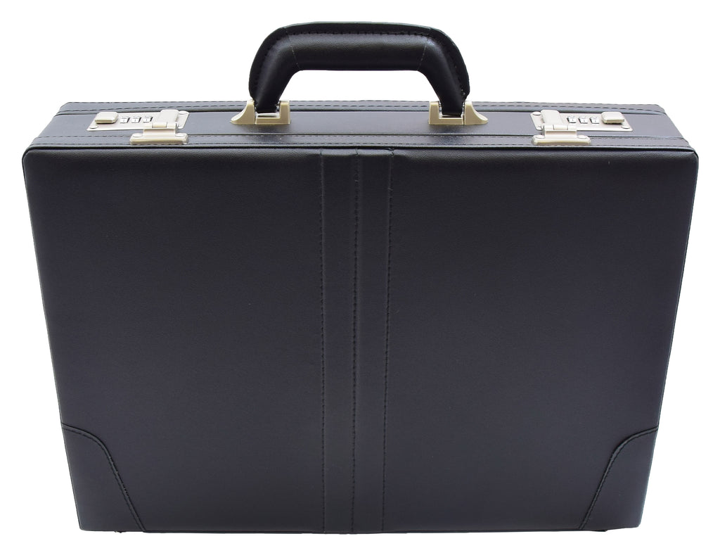 DR483 Faux Leather Briefcase Classic Traditional Attache Black 2