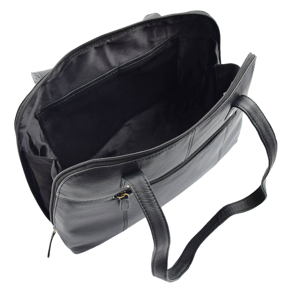DR461 Women's Real Leather Zip Around Shoulder Bag Black 7